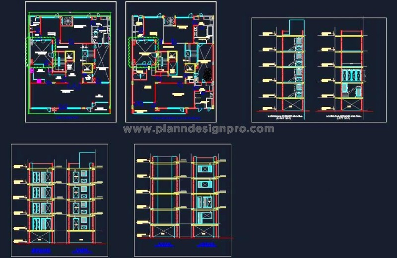 Residential Duplex CAD Design 55'x65'- Floor Plans and Typical Sections